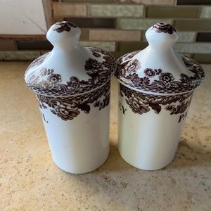 Spode brown delamar parsley n basil spice jars